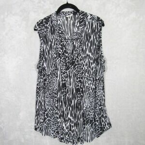 Ember Women's 2X Sleeveless Blouse Animal Print Black White Career Casual Sheer